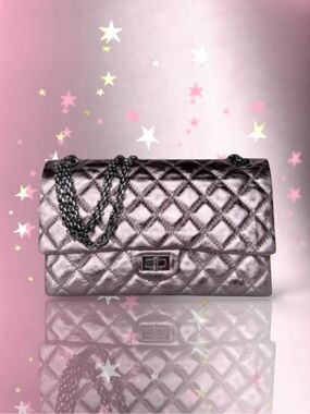 💞CHANEL Reissue 2.55 Metallic Pink Aged Calfskin Double Flap Gunmetal Ruthenium